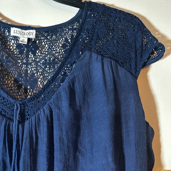 Luxology XL Navy Peasant Mom Core Tiered Maxi Dress - Picture 3 of 8